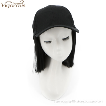 Vigorous Top Quality Synthetic Short Straight Baseball Hat Hair Extension Hat Wig For Black Women Heat Resistant Fiber